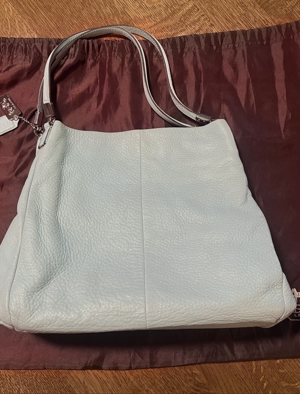 Women’s Coach Pebbled Leather Shoulder Bag in Light Blue